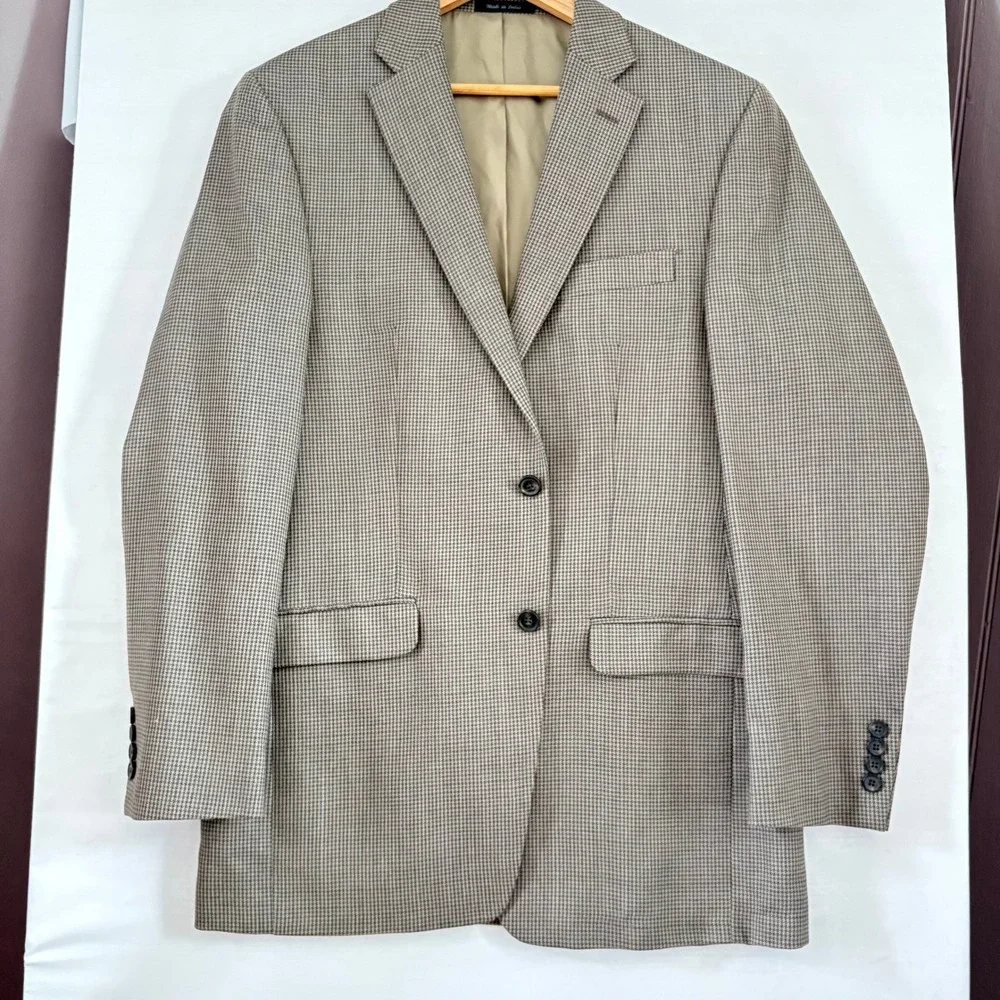 Lauren‎ Ralph Lauren Mens Houndstooth Blazer Tan Brown Blue Sport Coat 2 Button